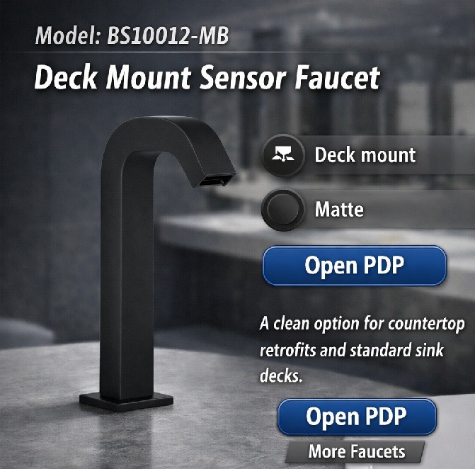 BathSelect Deck Mount Sensor Faucet BS10012-MB
